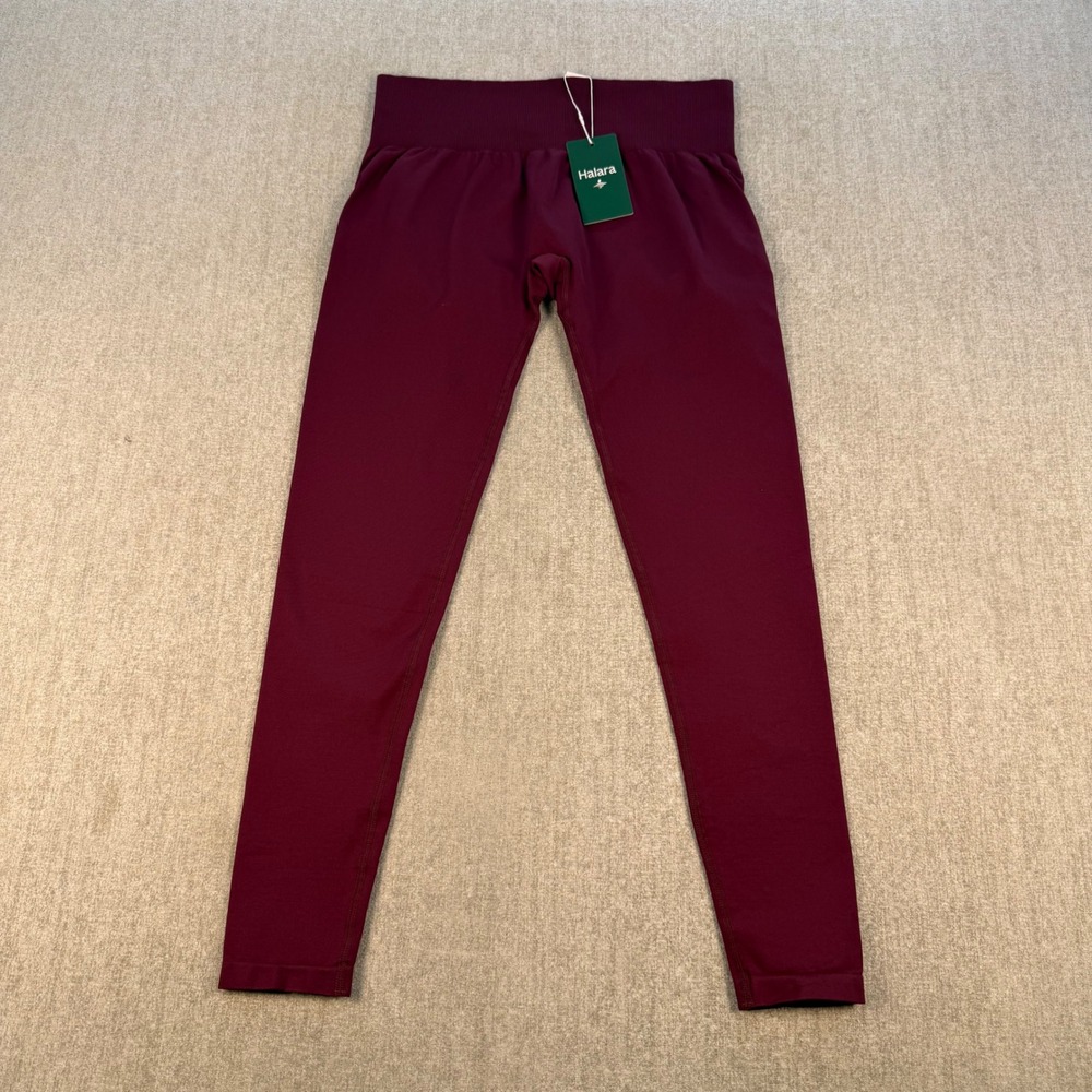 NWT Halara Seamless Leggings Women L Burgundy High Waisted Full Length 02705013